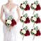 Set of 6 Artificial Bridesmaid Bouquets – Burgundy & White Silk Rose Wedding Bouquets, 7 Inch Faux Floral Arrangements for Bridal Shower, Wedding, Anniversary & Ceremony Decor